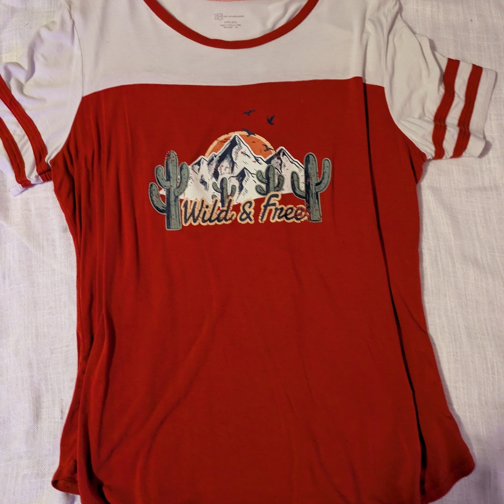No Boundaries White Ringer Tee with Red Trim